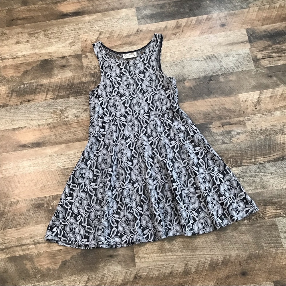 Free People Sheer Lace Sleeveless Skater Dress Black White Size Small